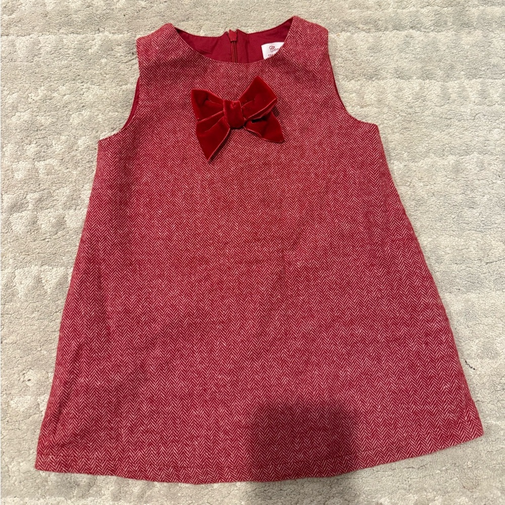 Trotters London Red Herringbone Baby Georgina Bow Dress 18-24 months
